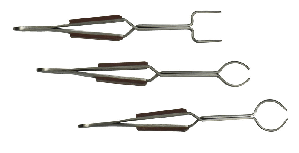 SONA 3 Piece Stainless Steel Heat Resistant Fiber Grip Tweezer Set, Consists 2 Rounded & 1 Square Tip