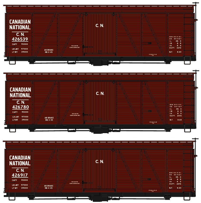 Accurail - HO 36' Fowler Wood Boxcar CN 3 car set