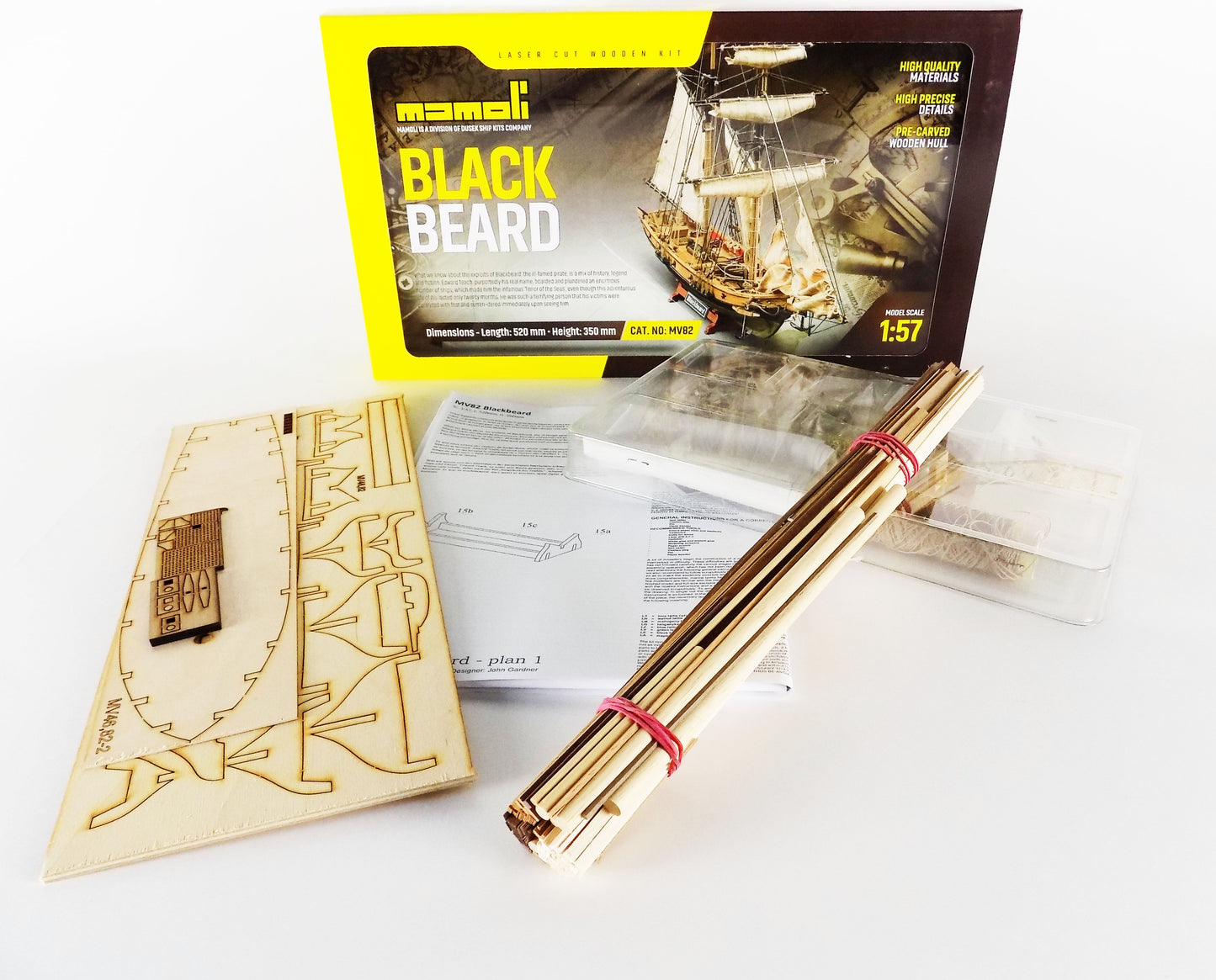 Dusek-Mamoli - Mamoli MV82 - Blackbeard - Wood Plank-On-Frame Ship Model Kit - Length: 520 mm (21"), Height: 350 mm (14") Scale 1/57