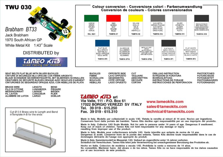 Tameo - TWU030 Jack Brabham Brabham BT33 GP Sud Africe 1970 1/43 Scale