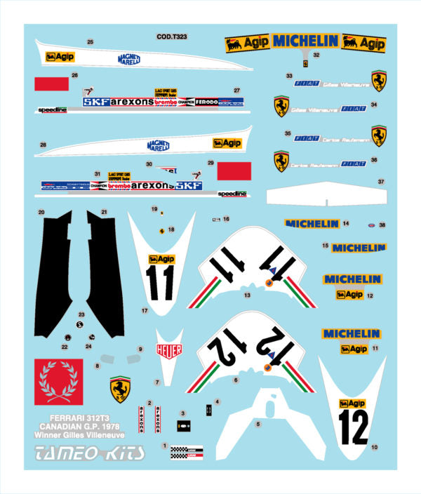 Tameo - TMK335 Ferrari 312 T3 - 1978 - White Metal Car Kit - Scale 1:43, Made in Italy