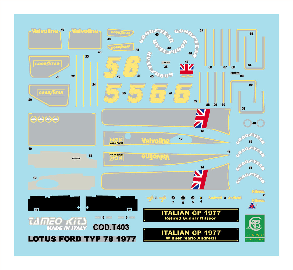 Tameo - TMK393 Lotus 78 Ford - 1977 - White Metal Car Kit - Scale 1:43, Made in Italy