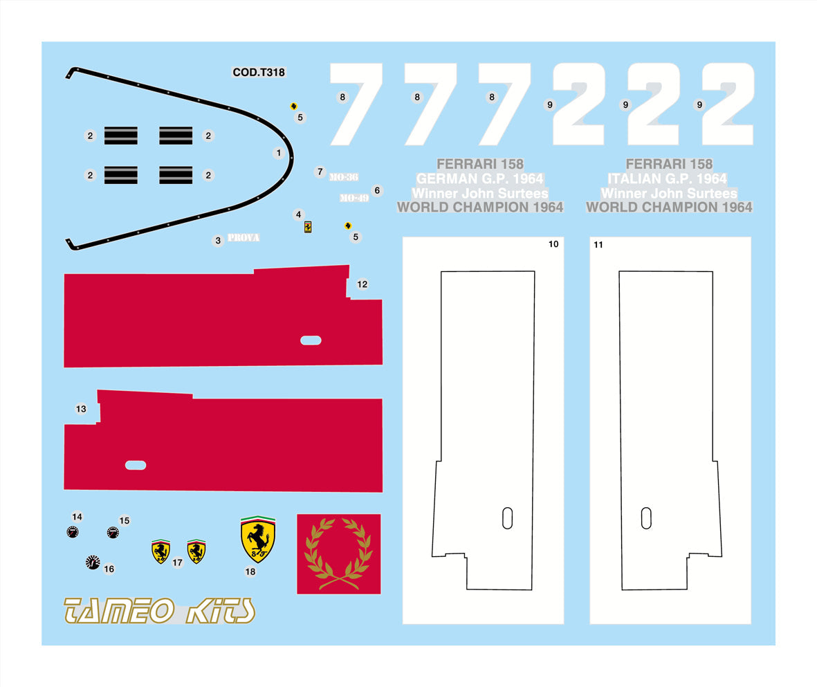 Tameo - WCT 064 FERRARI 158 Italian GP 1964 - White Metal Car Kit - Scale 1:43