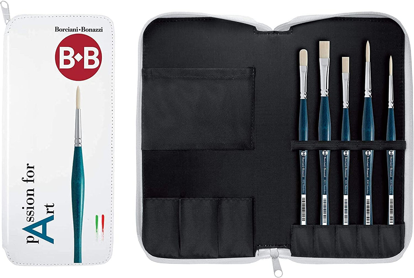 BORCIANI BONAZZI Passion for Art kit - 5 anti-rolling brushes, UNICO Off-white fiber