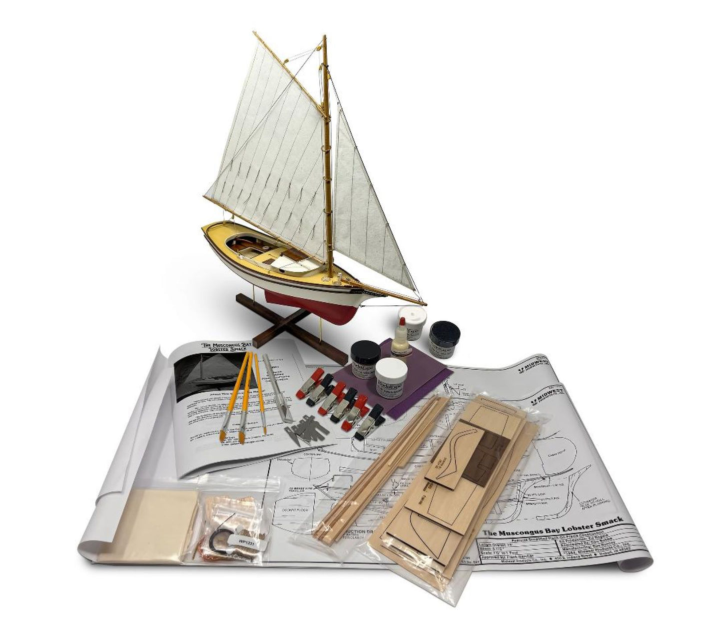 Midwest - Muscongus Bay Lobster Smack 1:24 + Complete set of Tools, Paint and Glue