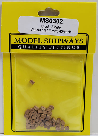 Model Expo - 1/8" (3mm) Walnut Single Sheave Block 40 pcs