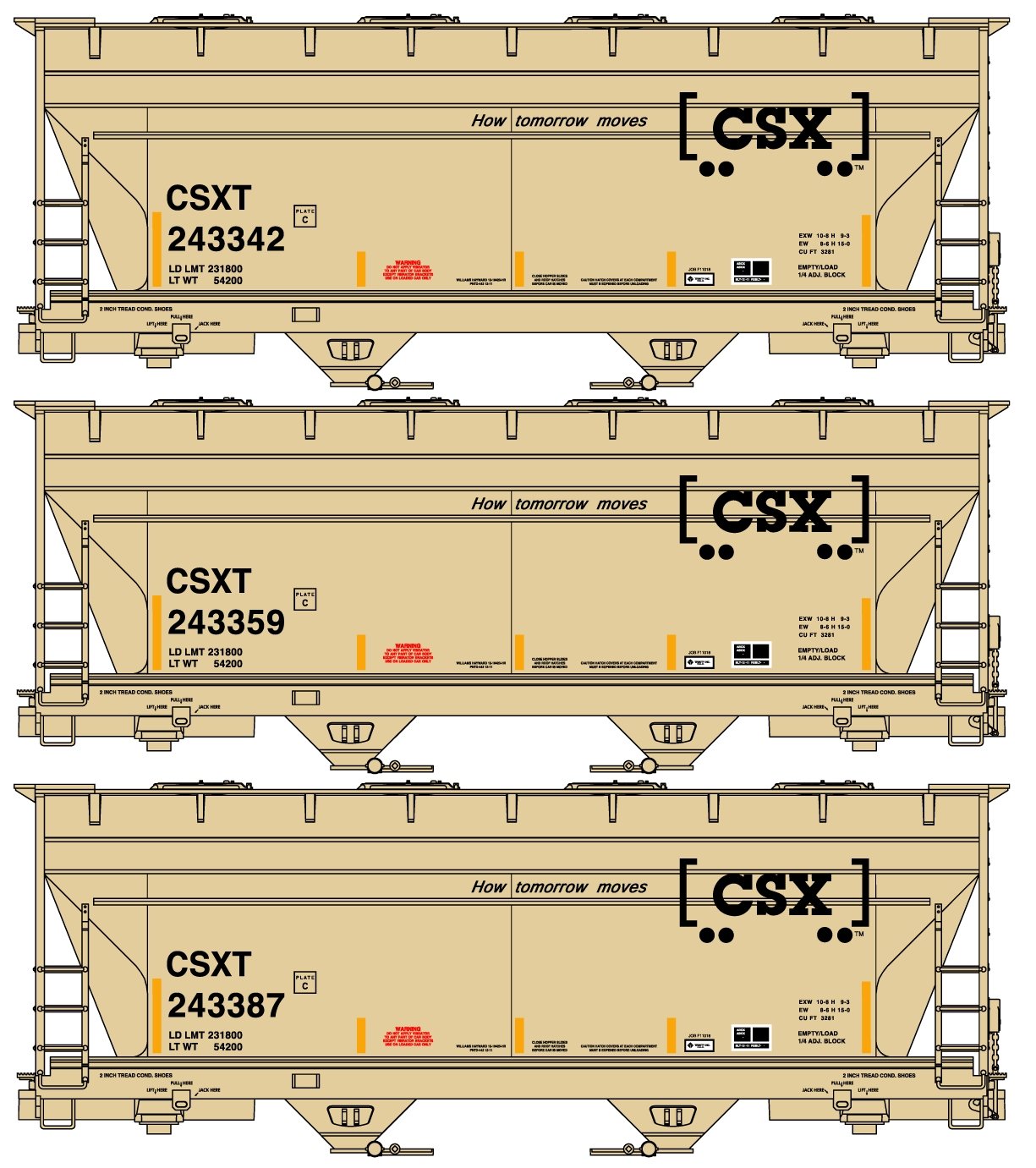 Accurail - HO ACF 2 Bay CV Hopper CSX 3 Car Set