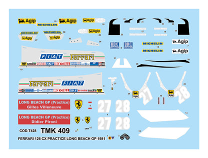 Tameo - TMK 409 Metal Kit 1:43 Scale - Ferrari F1 126CX - Long Beach G.P. 1981 - Gilles Villeneuve