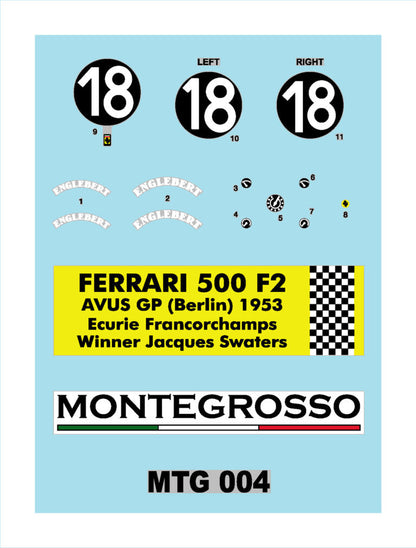 Tameo - MTG004 Ferrari 500 F2 AVUS GP Berlin 1953 1/43 Scale