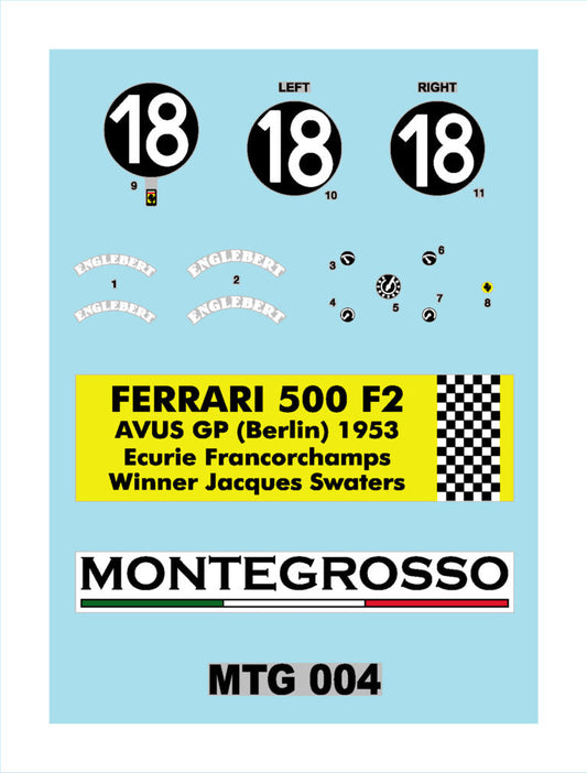 Tameo - MTG004 Ferrari 500 F2 AVUS GP Berlin 1953 1/43 Scale