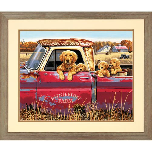 Paint Works - Golden Retrivers in Pickup Lg