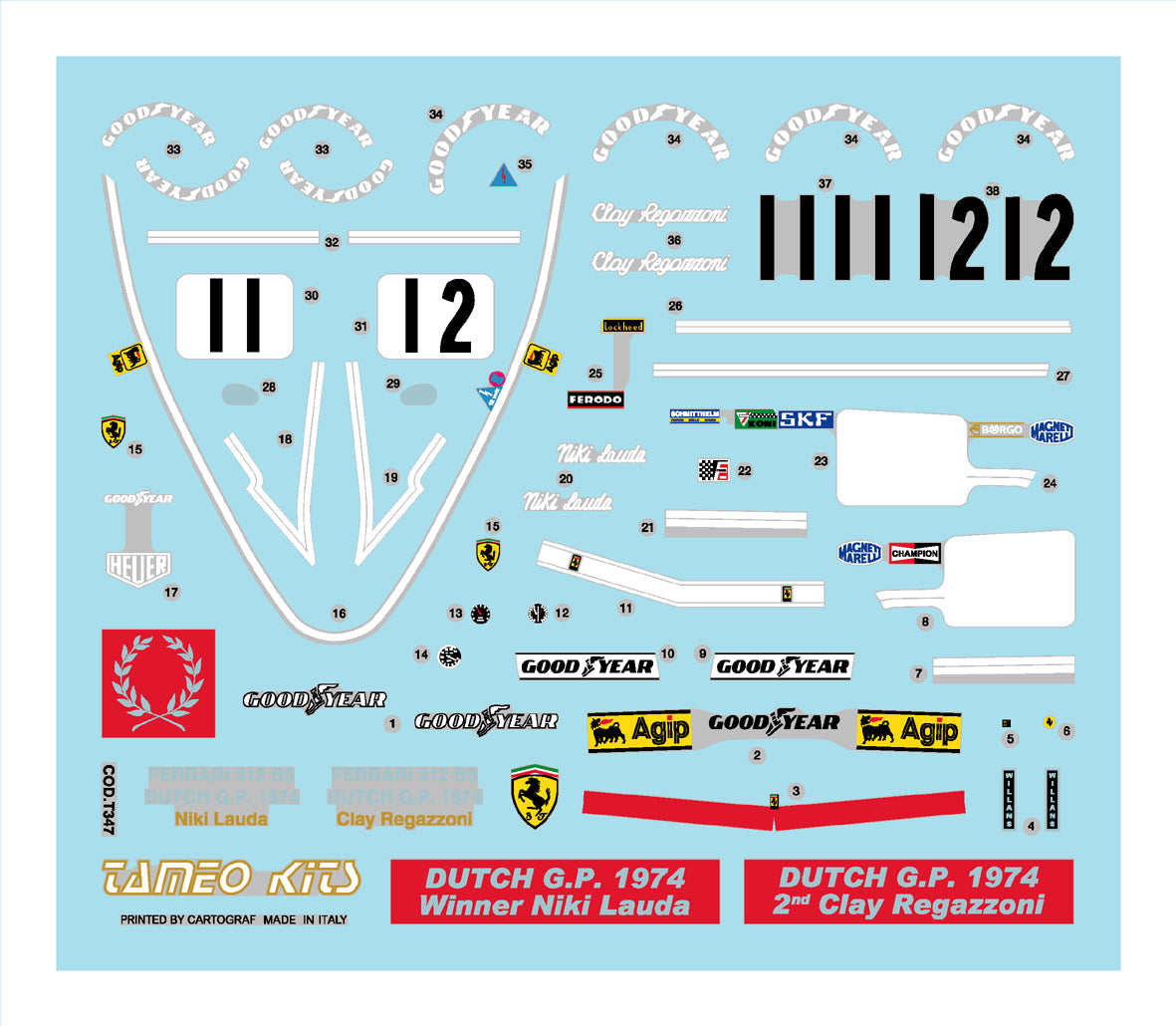 Tameo - TMK 355 FERRARI 312 B3 GP Holland 1974 - White Metal Car Kit - Scale 1:43