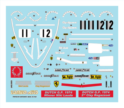 Tameo - TMK 355 FERRARI 312 B3 GP Holland 1974 - White Metal Car Kit - Scale 1:43
