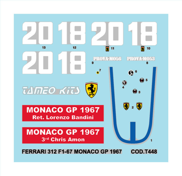 Tameo - TMK 419 FERRARI F1-67 1967 Monaco GP - White Metal Car Kit - Scale 1:43