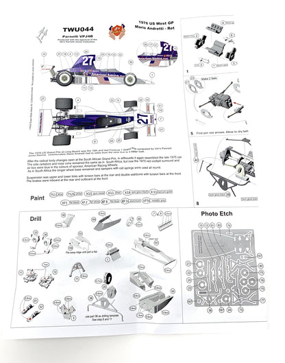 Tameo - TWU 044 Parnelli VPJ4B Mario Andretti 1976 US West GP - White Metal Car Kit - Scale 1:43
