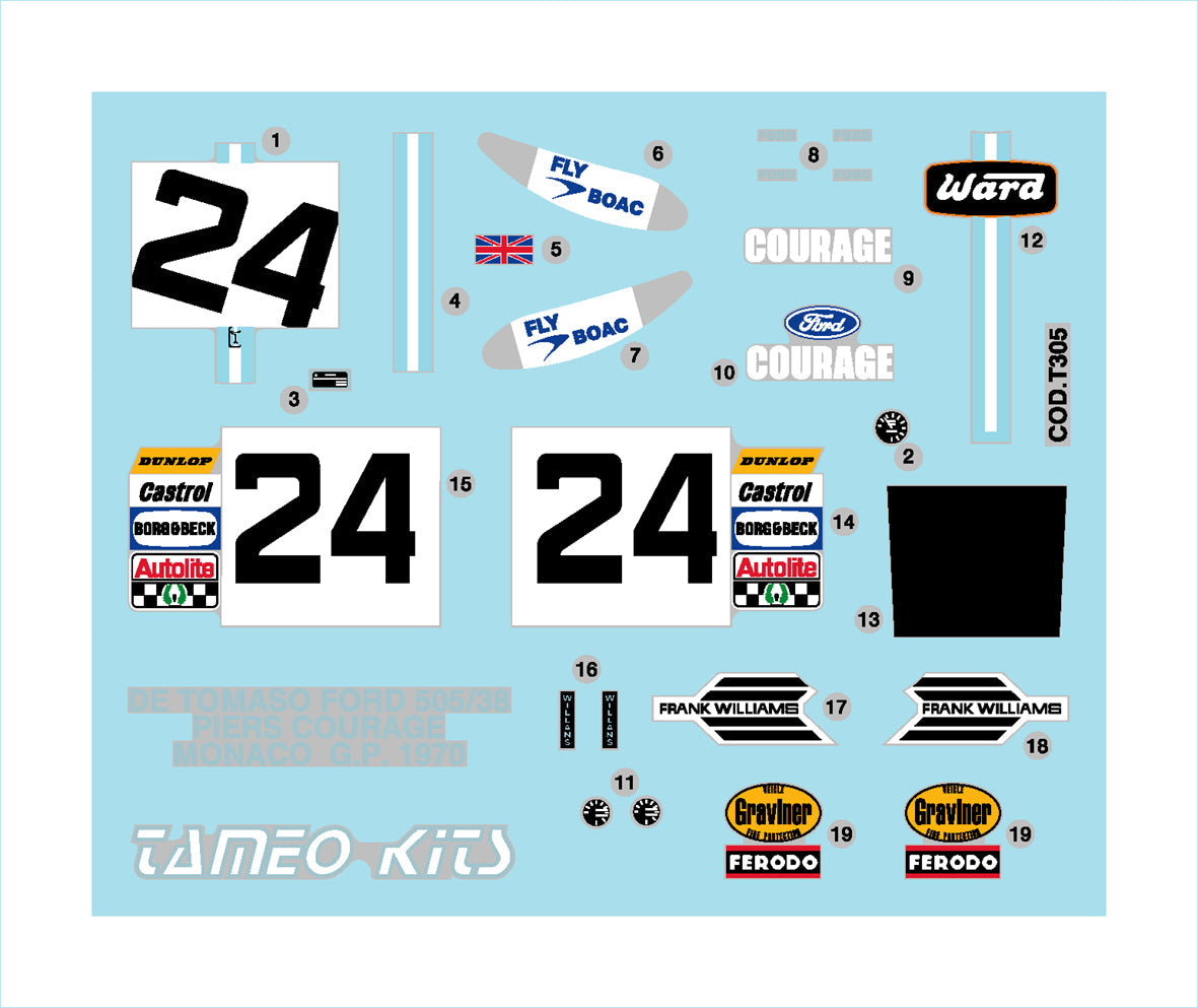 Tameo - TMK329 DeTamaso 505/38 Ford - 1970 - White Metal Car Kit - Scale 1:43, Made in Italy