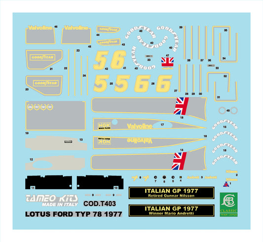 Tameo - TMK393 Lotus 78 Ford - 1977 - White Metal Car Kit - Scale 1:43, Made in Italy