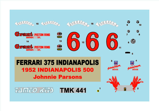 Tameo - Ferrari 375 Indianapolis 1:43 Scale White Metal Kit