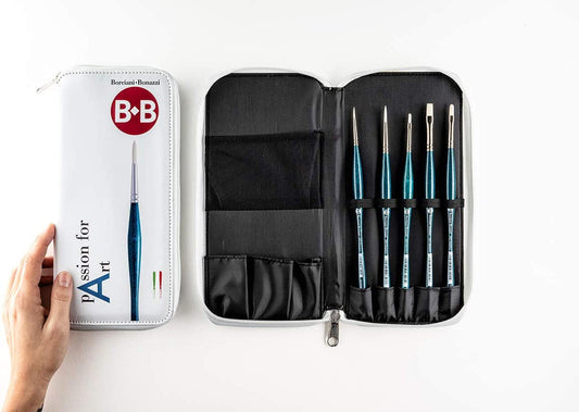 BORCIANI BONAZZI Passion for Art kit - 5 anti-rolling brushes, UNICO Off-white fiber