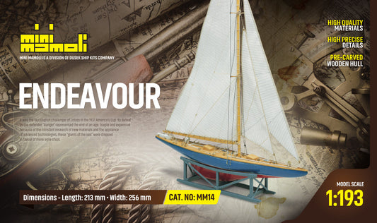 Dusek-Mamoli - Mamoli MM14 Endeavour II - Wooden model kit with pre-carved hull - Scale 1/193 - Length 8.4 in - Height 10.1 in