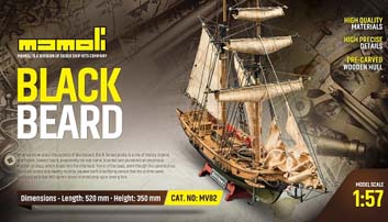 Dusek-Mamoli - Mamoli MV82 - Blackbeard - Wood Plank-On-Frame Ship Model Kit - Length: 520 mm (21"), Height: 350 mm (14") Scale 1/57