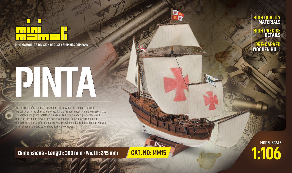 Dusek-Mamoli - Mamoli MM15 - Pinta - Pre-Carved Wooden Hull Ship Model Kit - Scale 1/106 Length 300mm (12'')